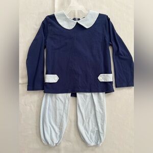 Cecil and Lou Navy and Light Blue Striped Two-Piece Knit Outfit Boys 3T
